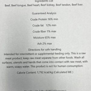 100%grass fed Beef Raw Pet food
